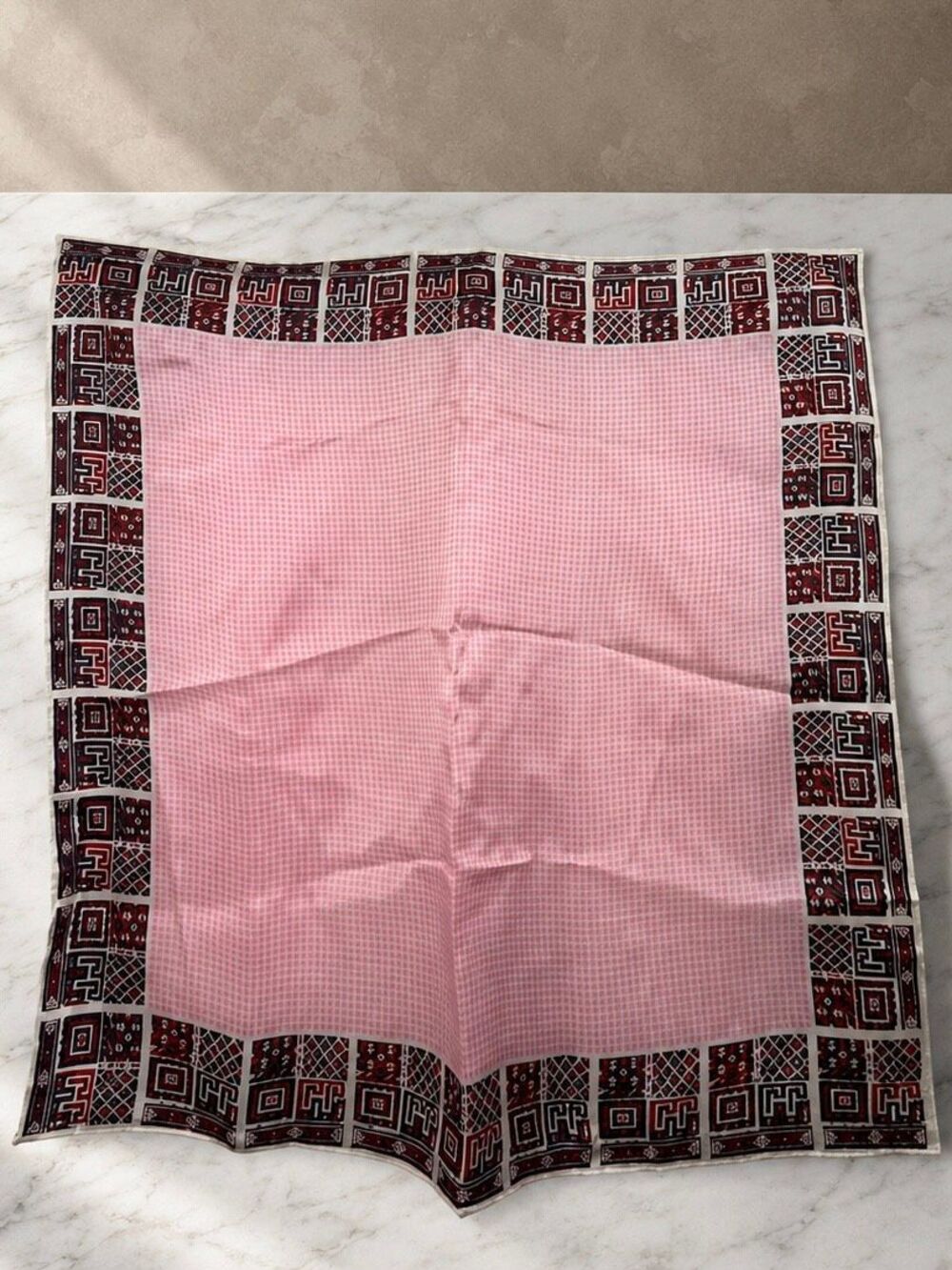 Vintage VTG 100% Acetate Pink Geometric Square Scarf 26” Made in Japan
